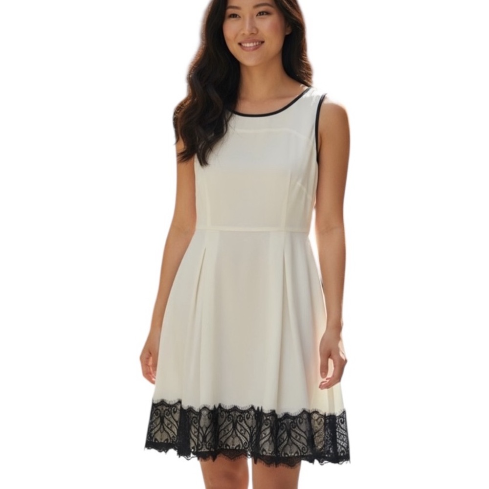 Express Fit and Flare Cream Dress With Black Lace Size 8